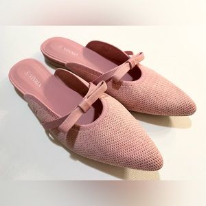 VIVAIA Pink Pointed Toe Bow Mules, Slippers, Size 6